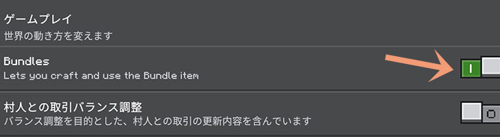 ワールド作成時にバンドルを許可する